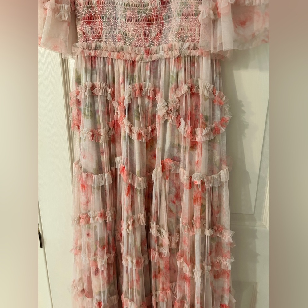 Needle & Thread Pink Floral Tiered Tulle Midi Dress - Picture 10 of 14
